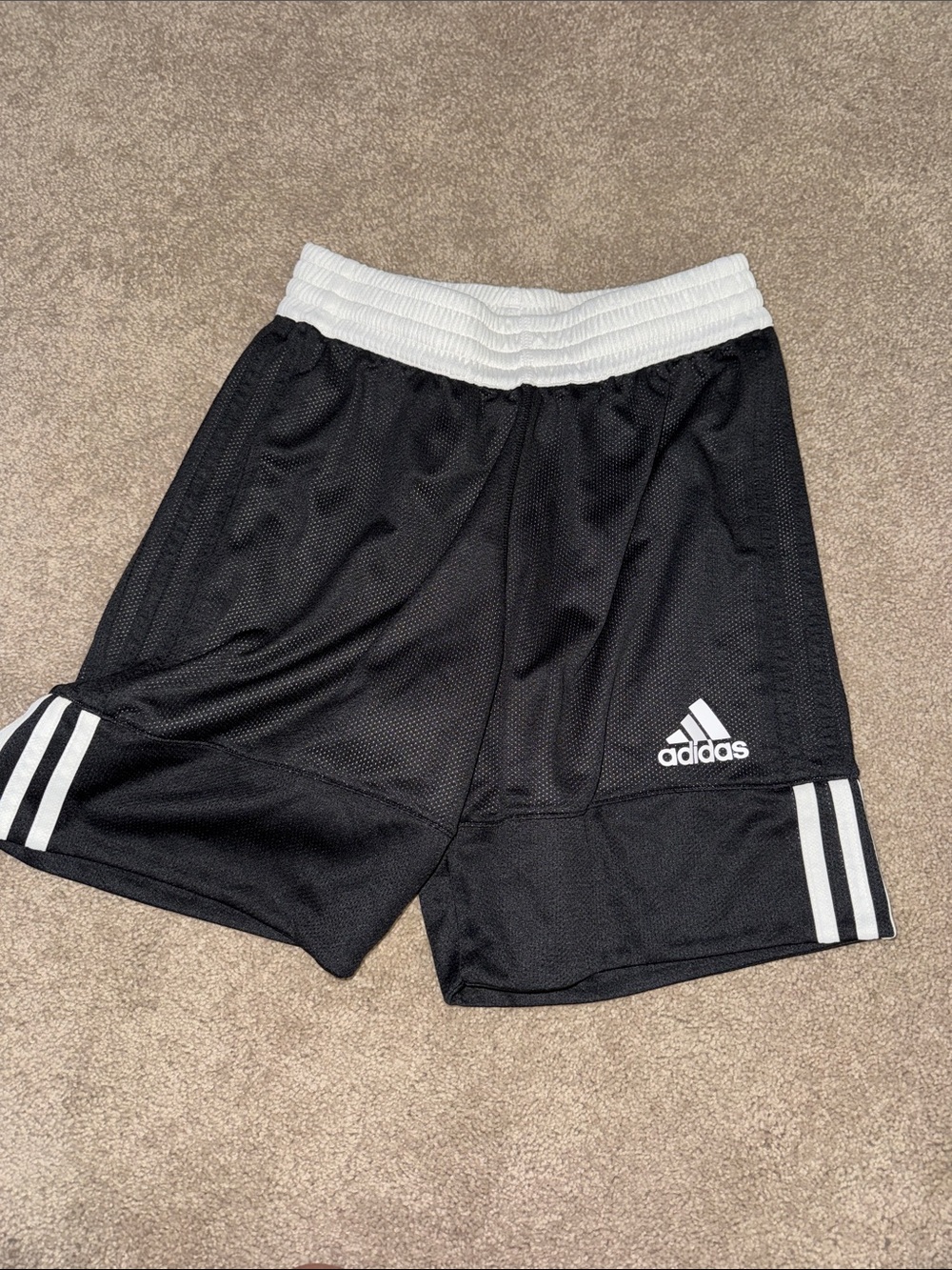 adidas Black Athletic Shorts with White Waistband and Stripes